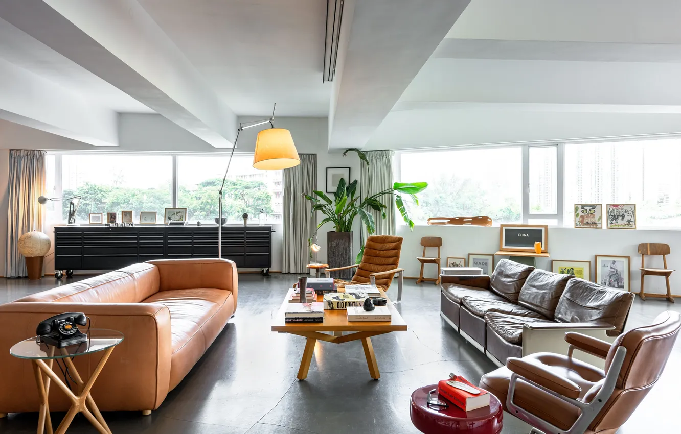 Photo wallpaper design, room, picture, vintage, retro style, living room, upholstered furniture