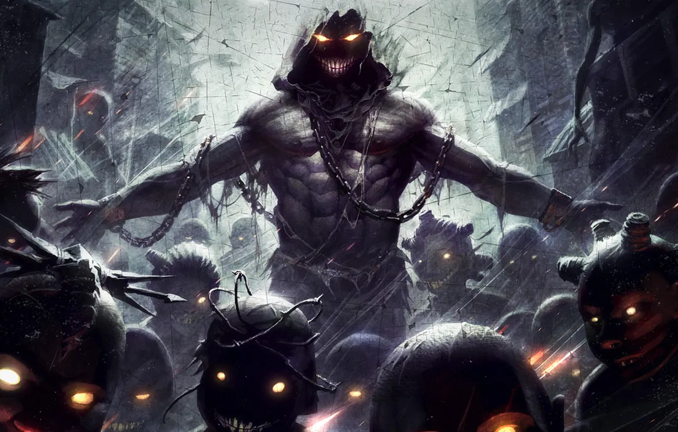 Photo wallpaper eyes, monster, art, chain, Disturbed, horror, The Guy, the lost children