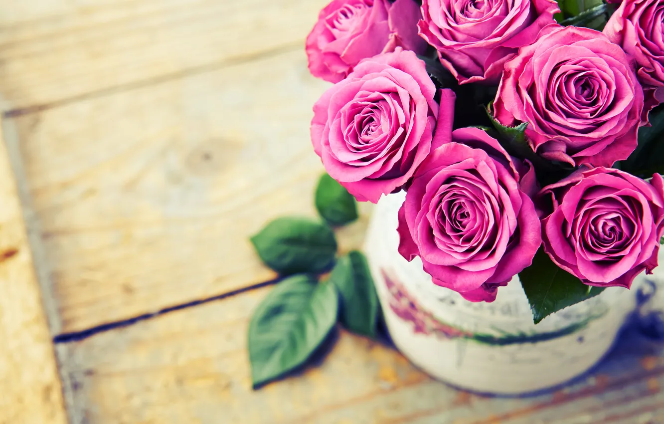 Photo wallpaper roses, vase, pink, Roses