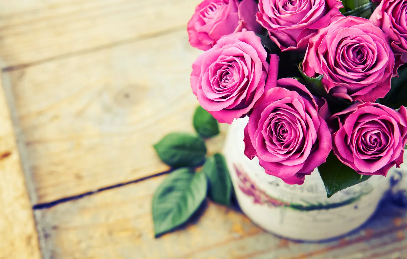 Photo wallpaper roses, vase, pink, roses