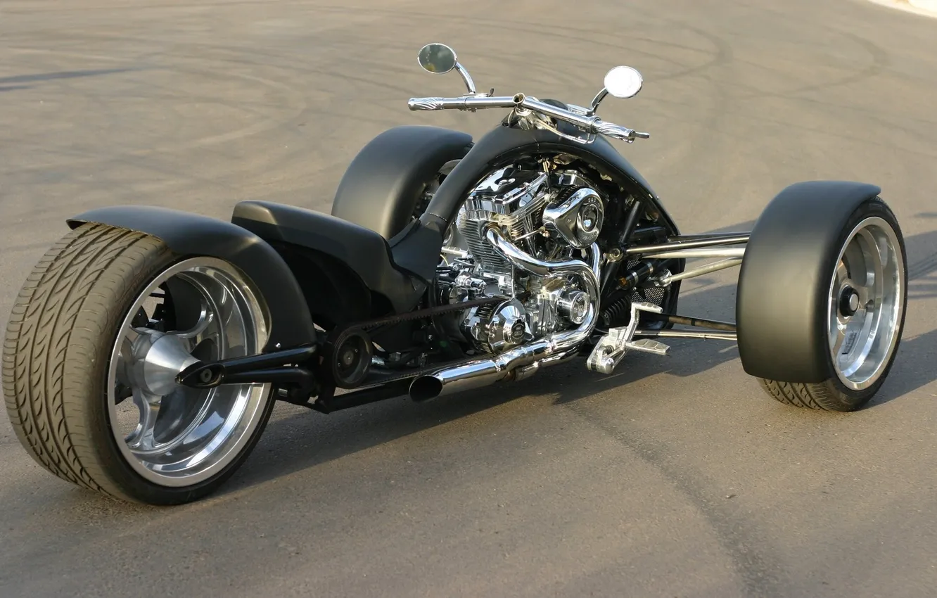 Photo wallpaper asphalt, black, Matt, motorcycle, TRIKE, chrome