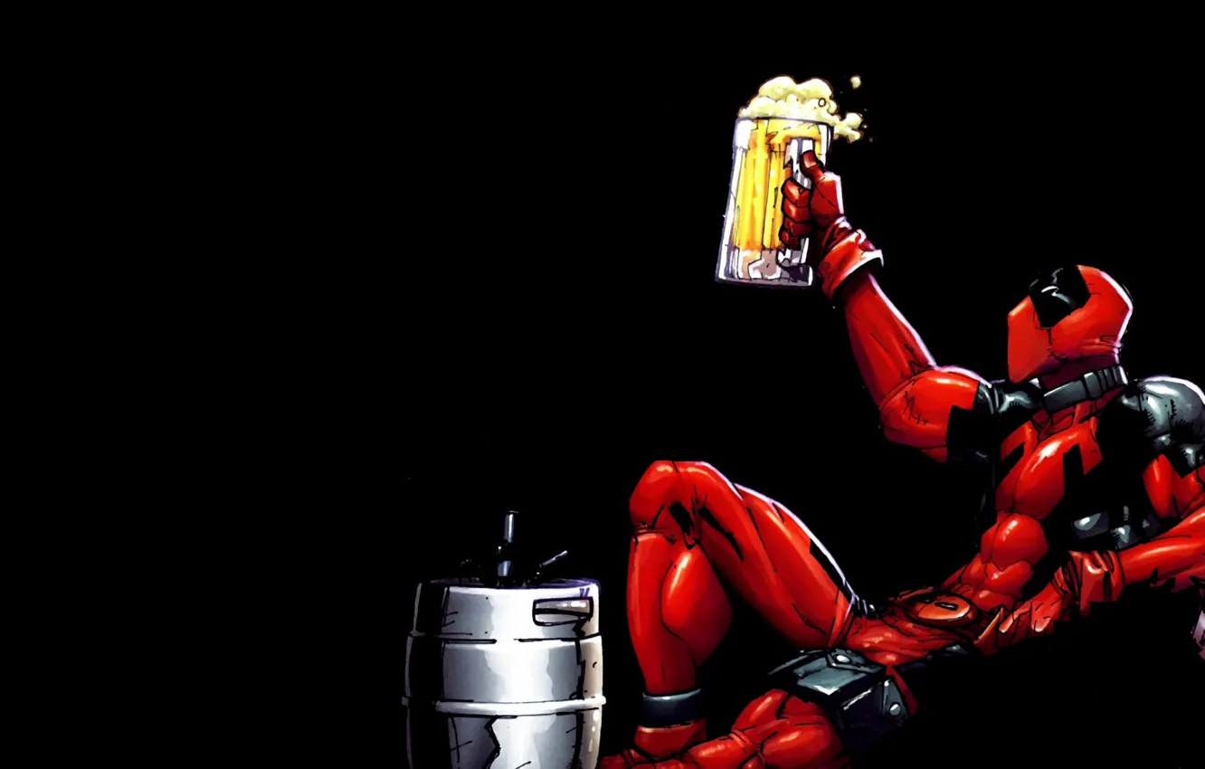 Photo wallpaper beer, mug, Deadpool, The flank