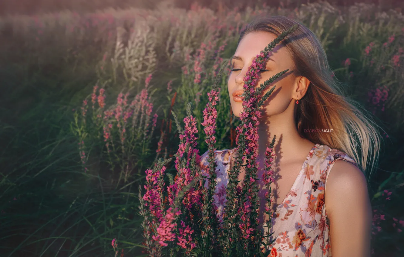 Photo wallpaper Girl, blonde, flowers, Alexander Drobkov-Light, Zoya Kuznetsova