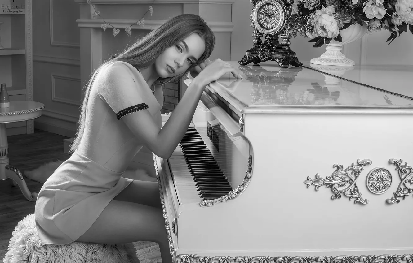 Photo wallpaper girl, dress, piano, legs, pianist, Evgeniy Li