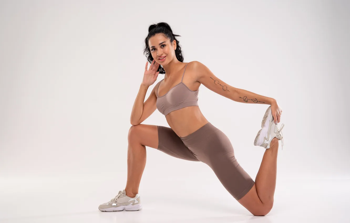 Photo wallpaper girl, shorts, model, brunette, cute, sneakers, Victoria Mur