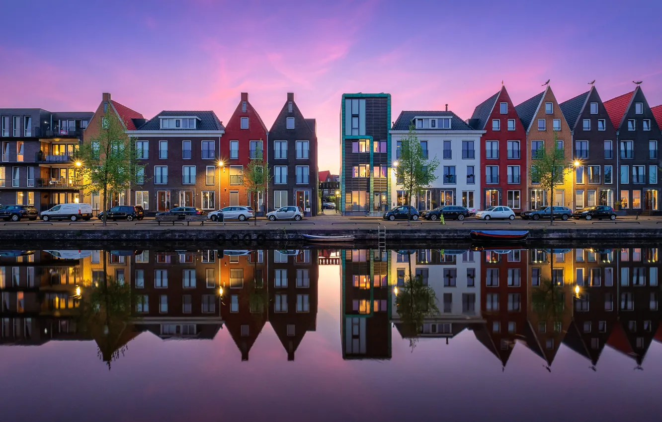 Photo wallpaper machine, the city, home, morning, Amsterdam