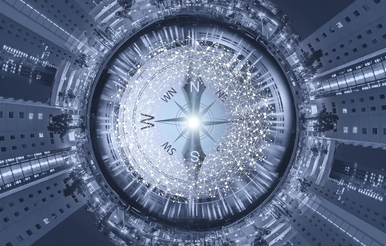 Photo wallpaper the city, network, technology, Internet, compass, information web