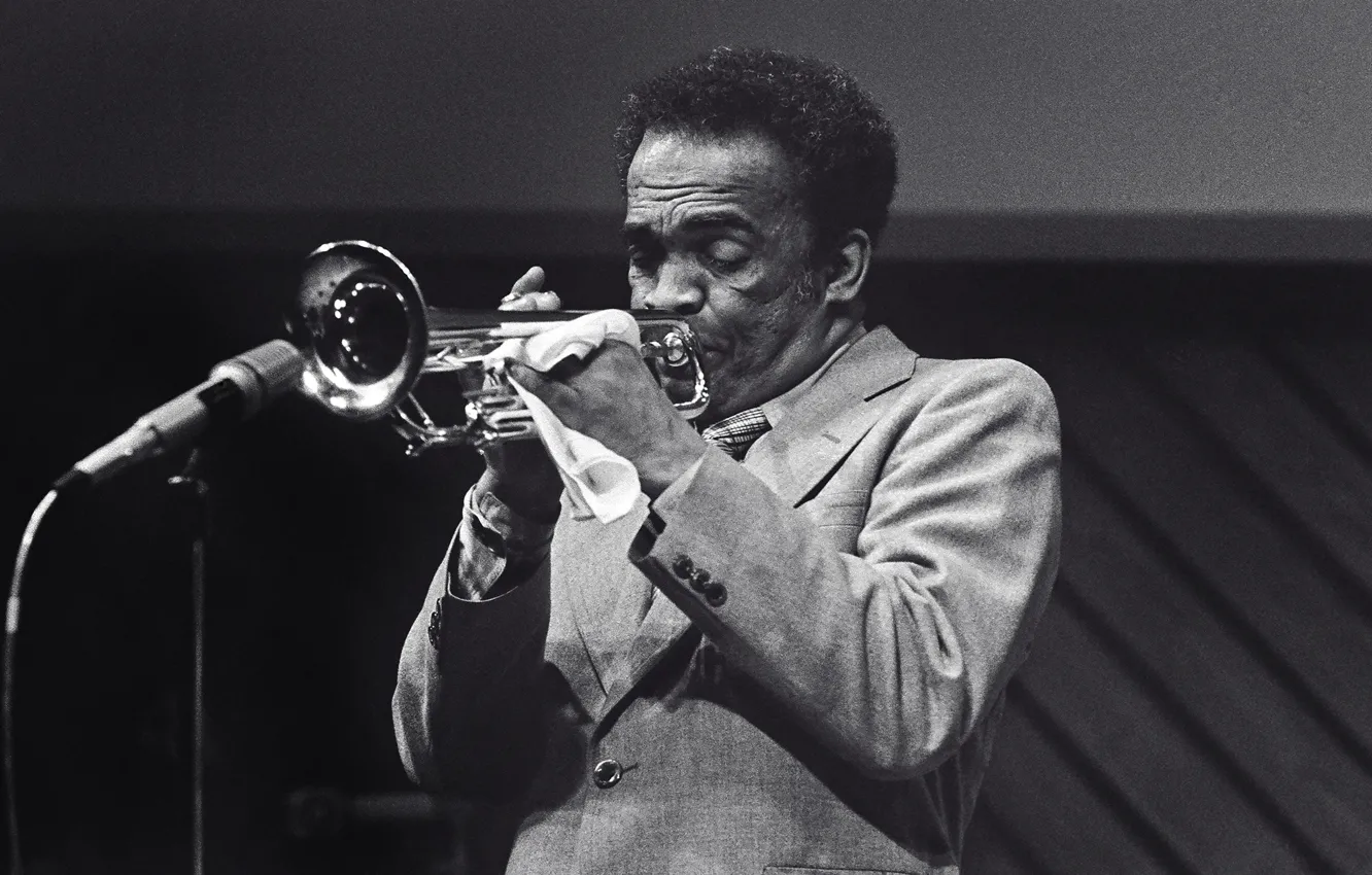 Photo wallpaper music, jazz, pipe, microphone, musician, jazz musician, trumpeter, Howard McGhee
