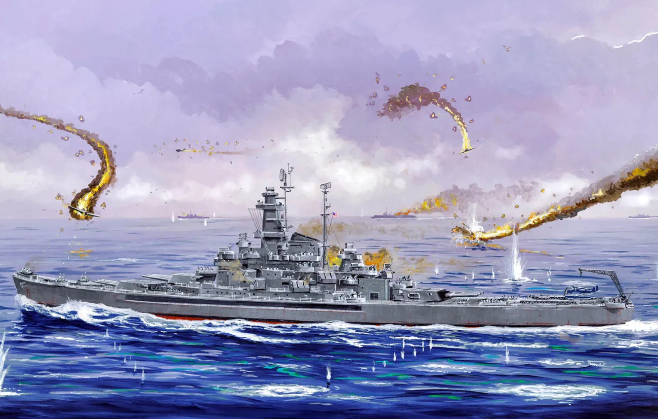 Photo wallpaper USA, sea battle, South Dakota, Battleship, South Dakota class, Battleships type "South Dakota"