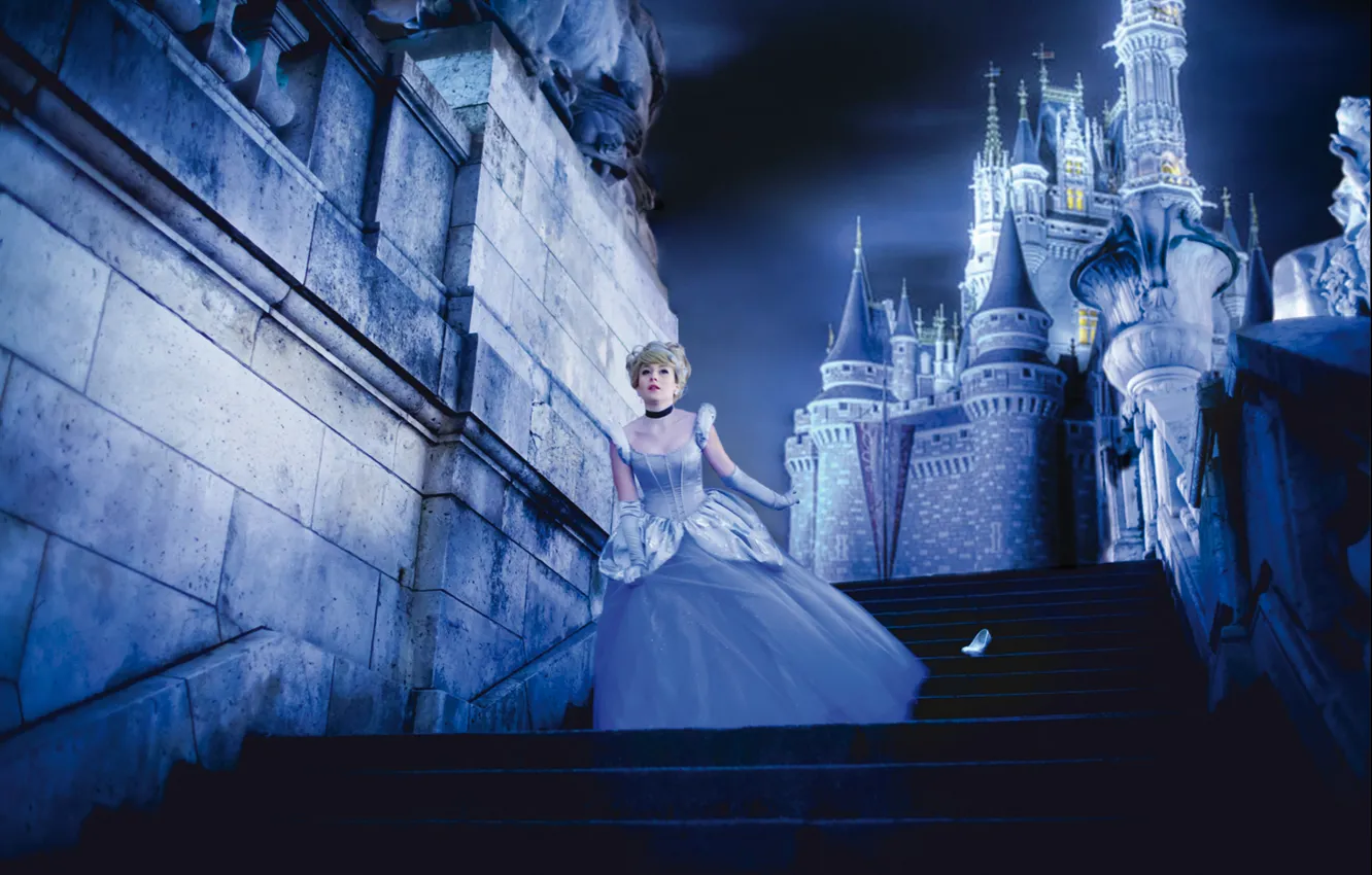 Photo wallpaper girl, night, castle, cosplay, Cinderella, NikitaCosplay