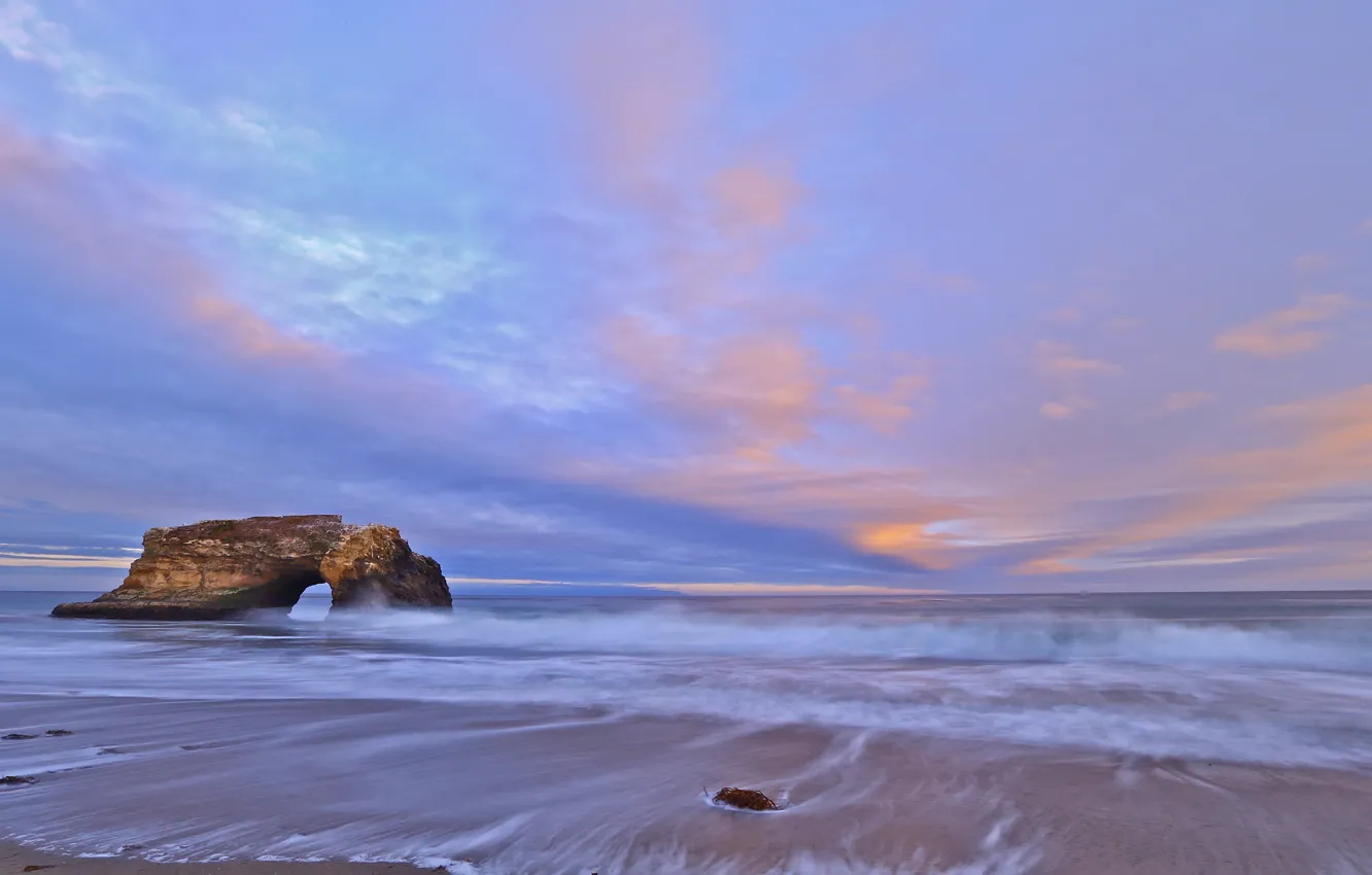 Photo wallpaper sand, the sky, clouds, rock, shore, the evening, CA, surf