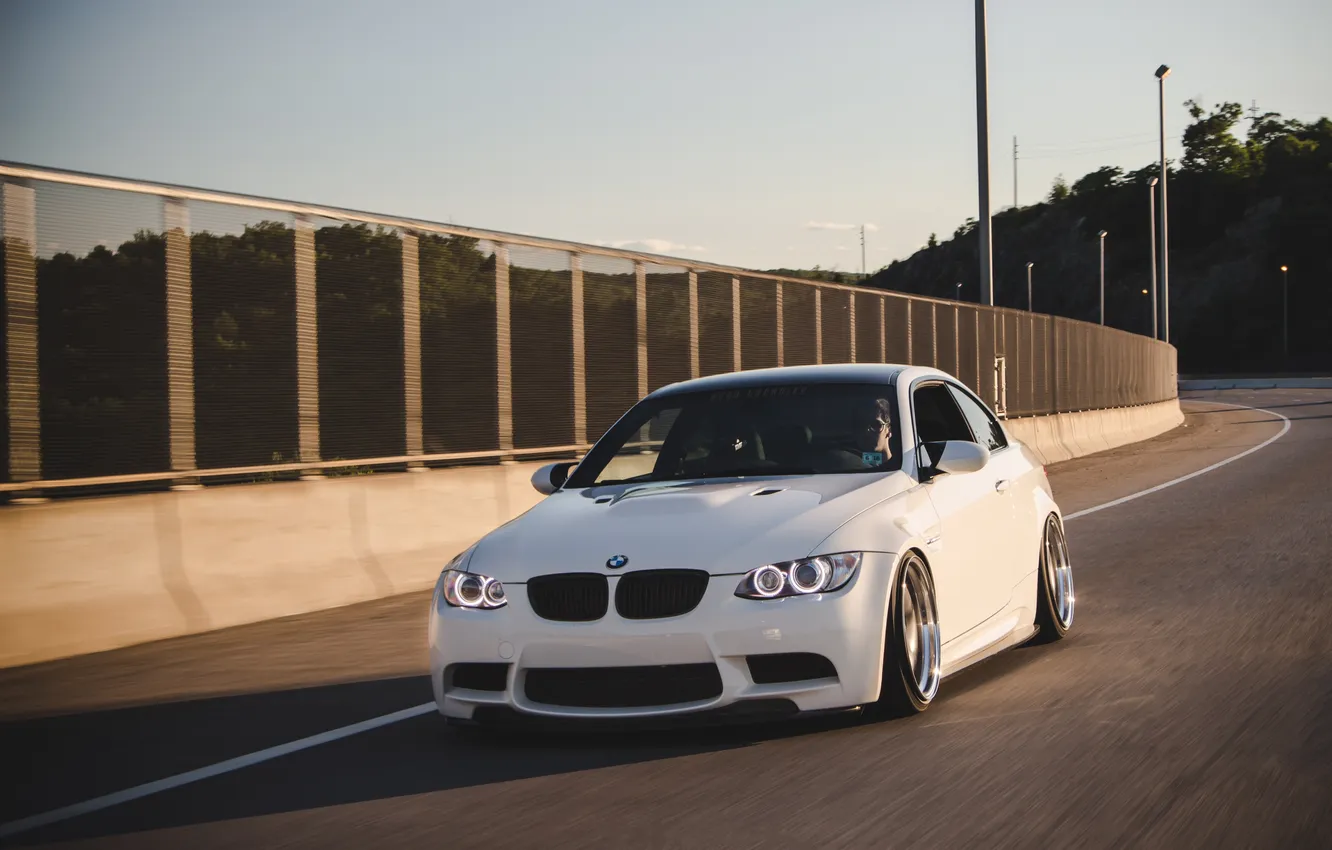 Photo wallpaper road, white, markup, BMW, shadow, BMW, lights, white