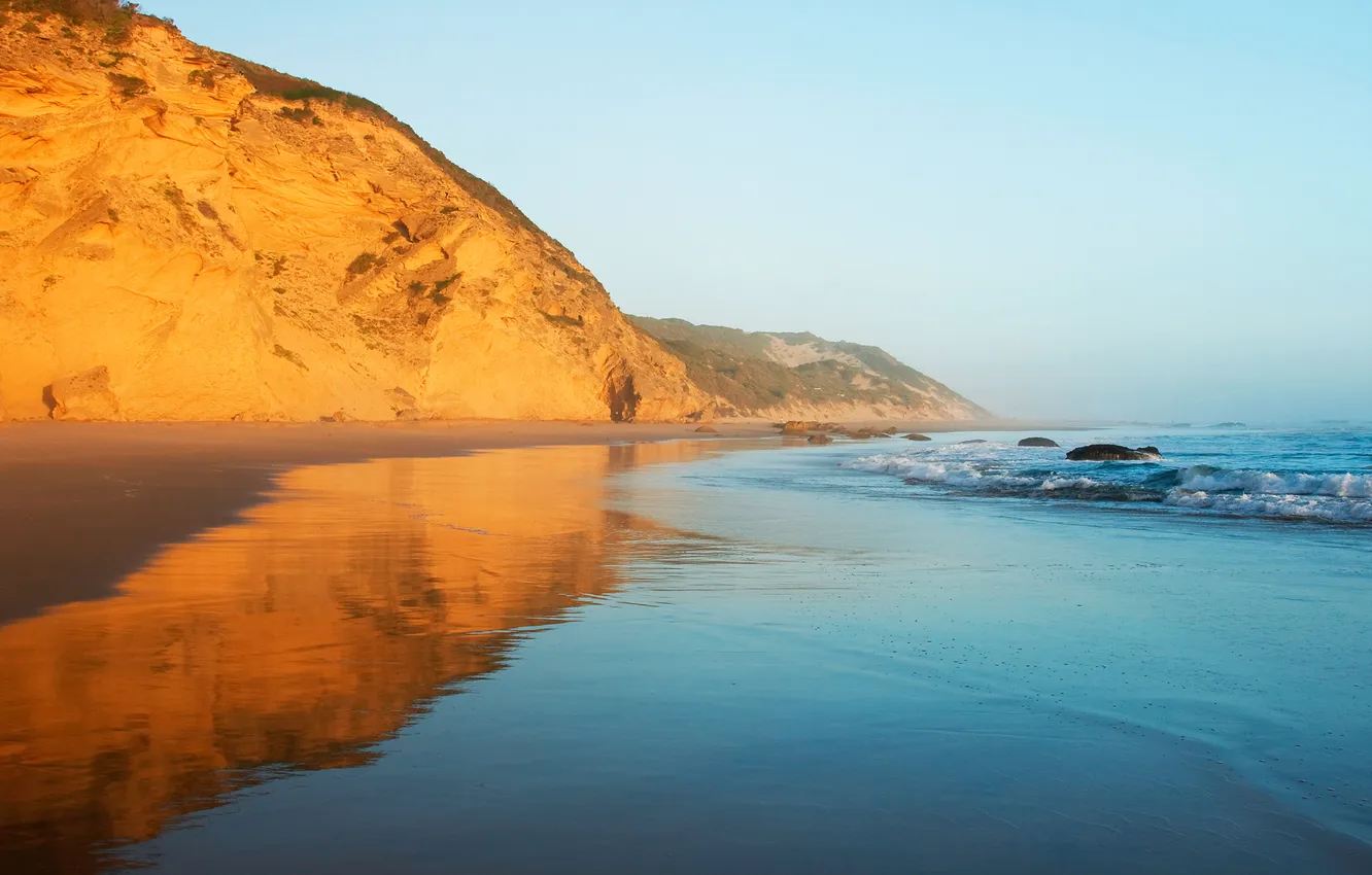 Photo wallpaper sand, sea, beach, water, the sun, light, surface, reflection
