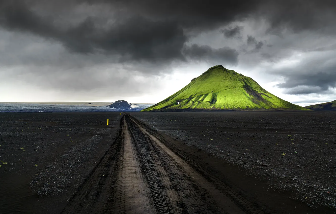 Photo wallpaper green, grass, sky, landscape, nature, mountains, clouds, Iceland