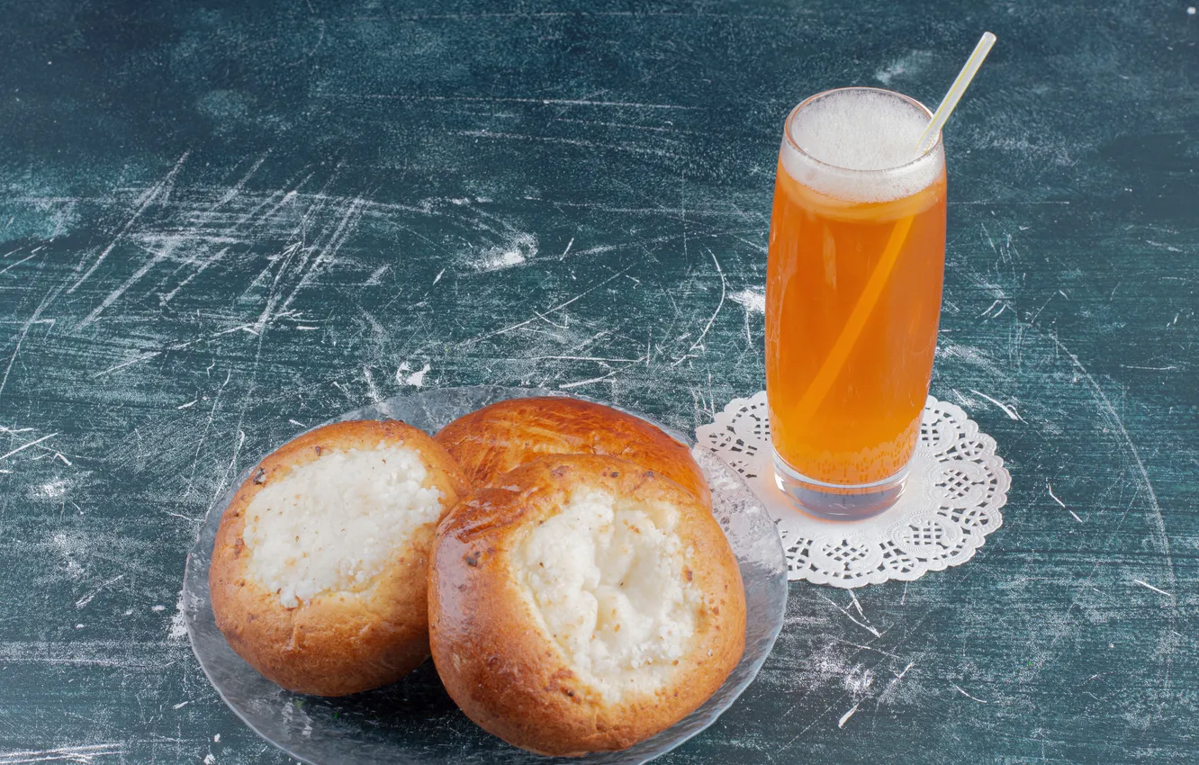 Photo wallpaper glass, table, cheese, marble, buns, lemonade