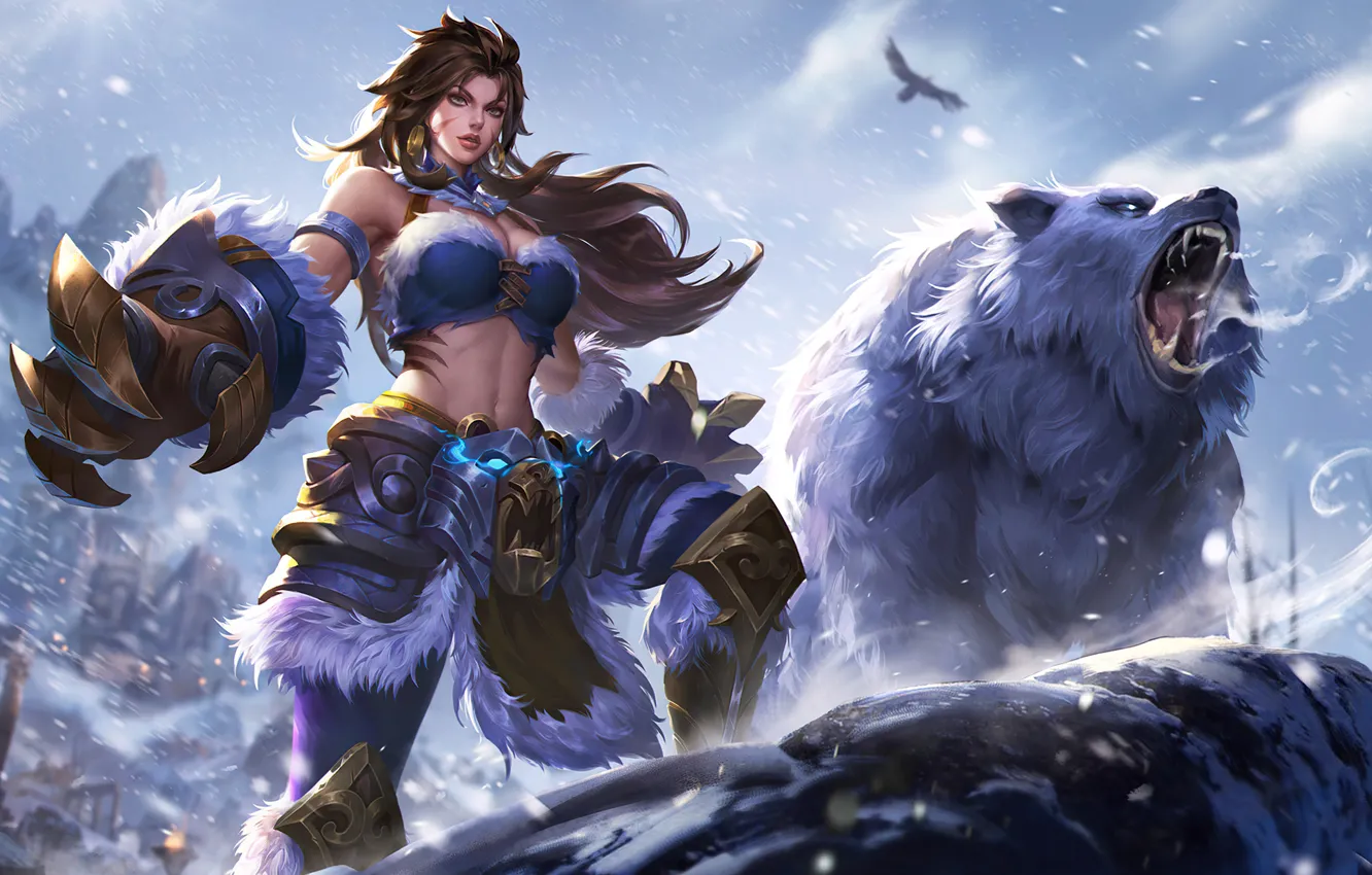Photo wallpaper bear, winter, snow, Masha, moba, Mobile Legends, Mobile Legends Bang Bang