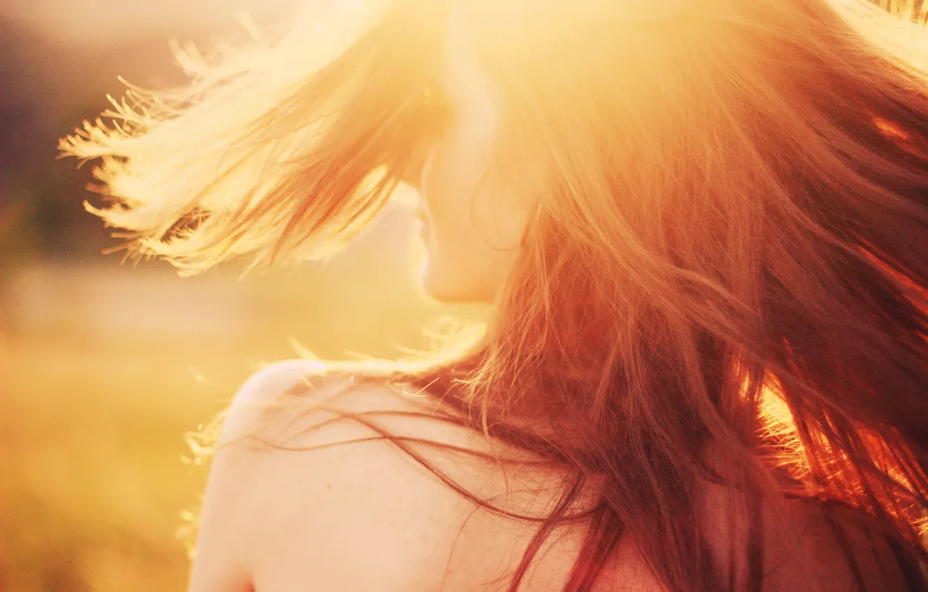 Photo wallpaper girl, the sun, rays, nature, face, background, movement, Wallpaper