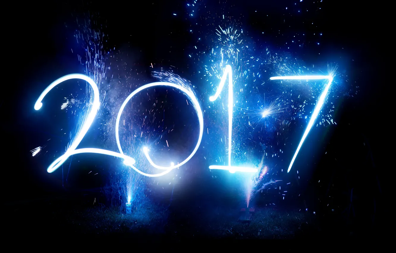 Photo wallpaper New Year, new year, happy, fireworks, 2017