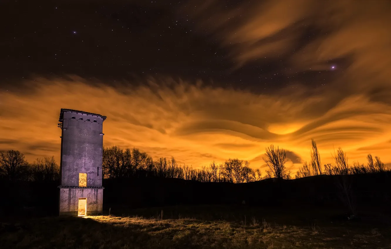 Photo wallpaper night, nature, tower
