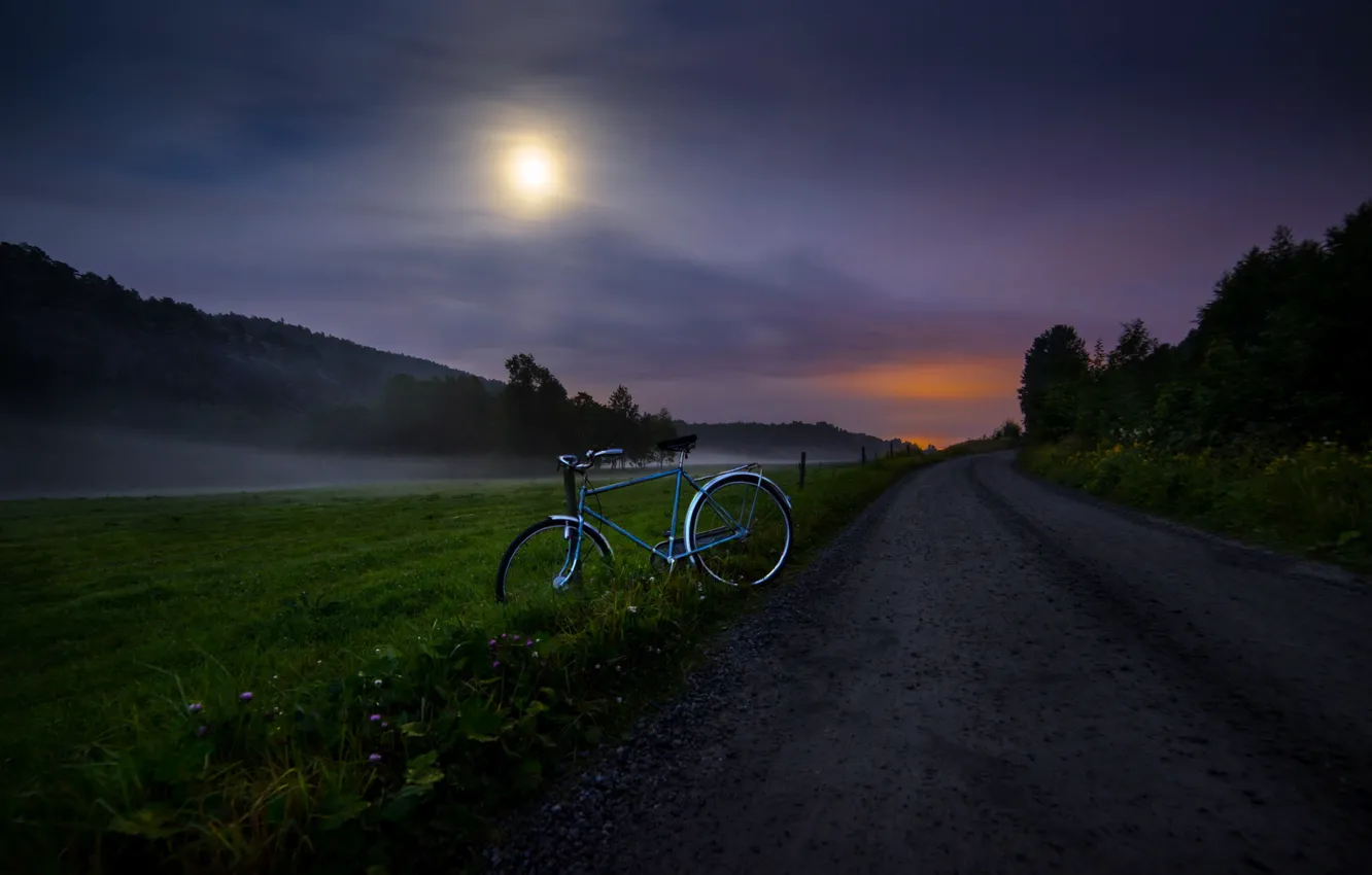 Photo wallpaper road, night, bike