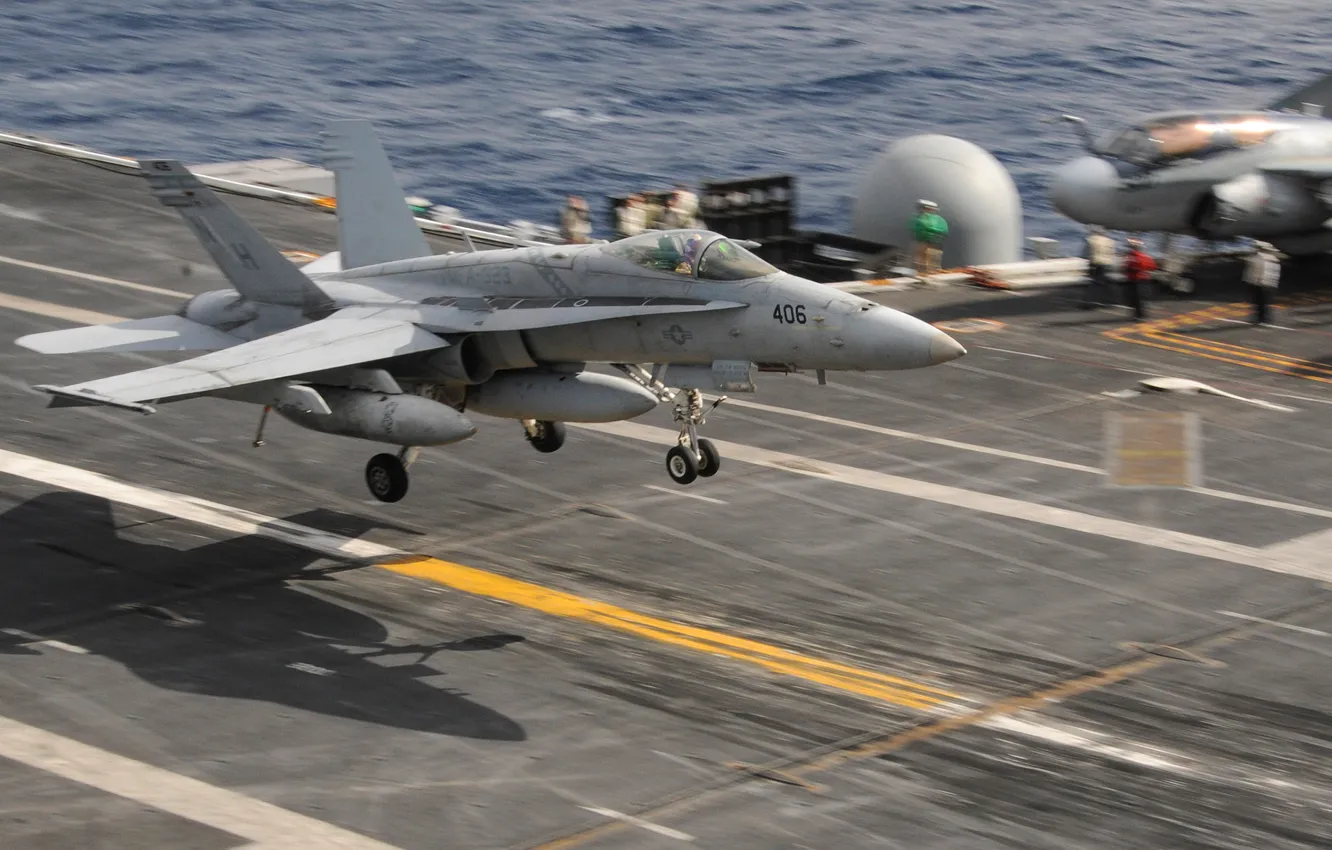Photo wallpaper sea, fighter, the carrier, the plane, landing