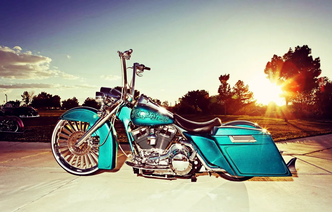 Photo wallpaper Sunset, Harley-Davidson, Motorbike, Bagger