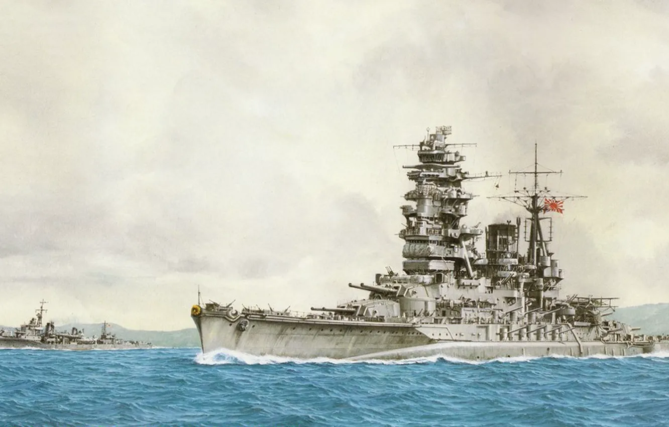Photo wallpaper ship, art, Navy, military, battleship, Japanese, Battleship, WW2