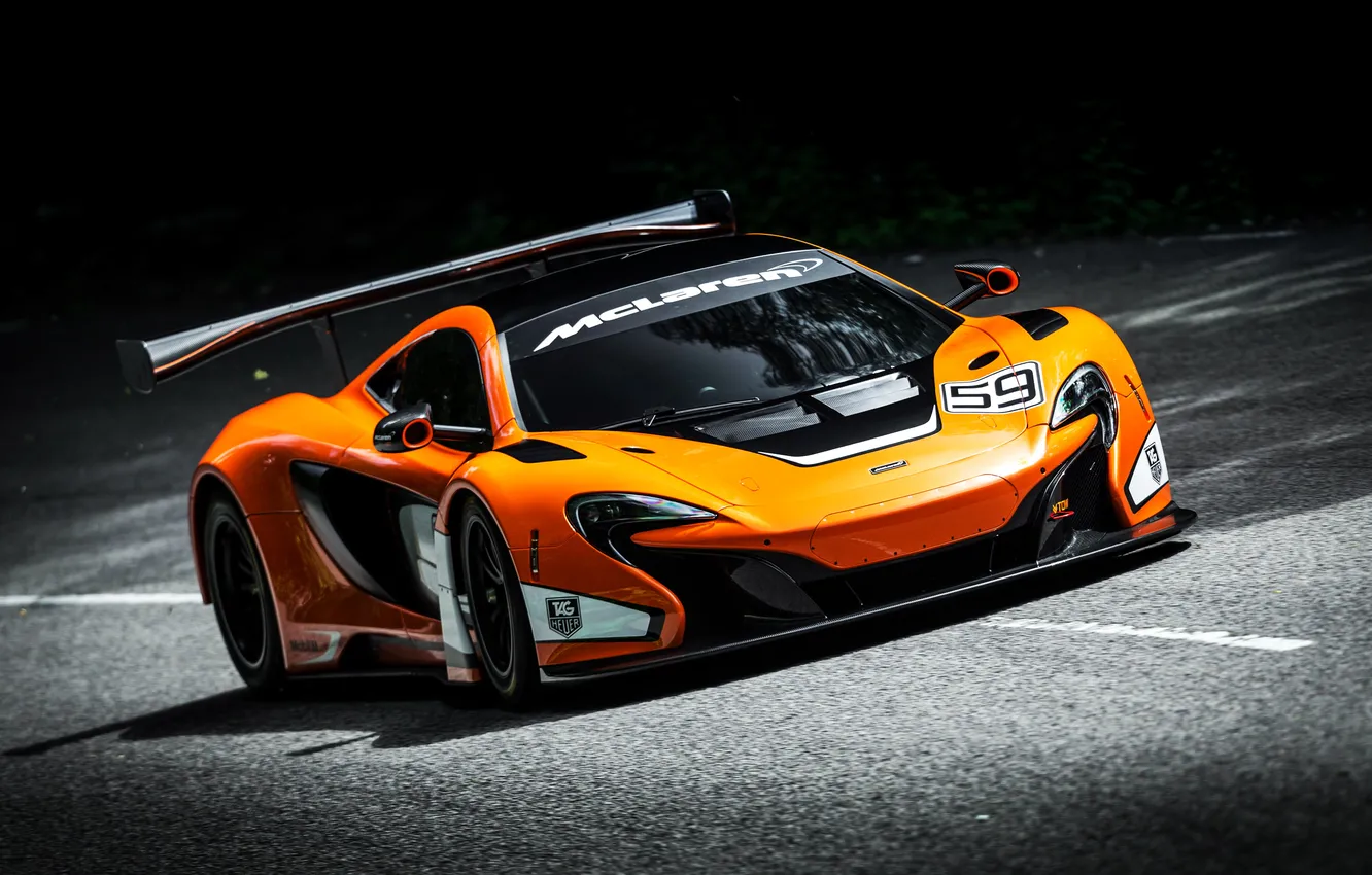 Photo wallpaper road, orange, sport, lights, McLaren, day, supercar, sports car