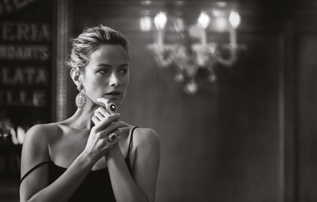 Photo wallpaper portrait, Carolyn Murphy, Black White, Peter Lindbergh