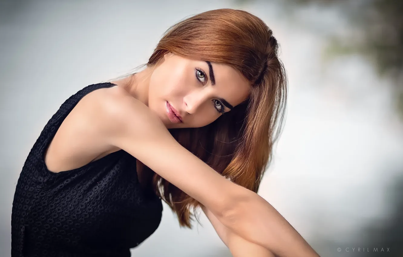 Photo wallpaper look, pose, background, model, portrait, makeup, hairstyle, brown hair