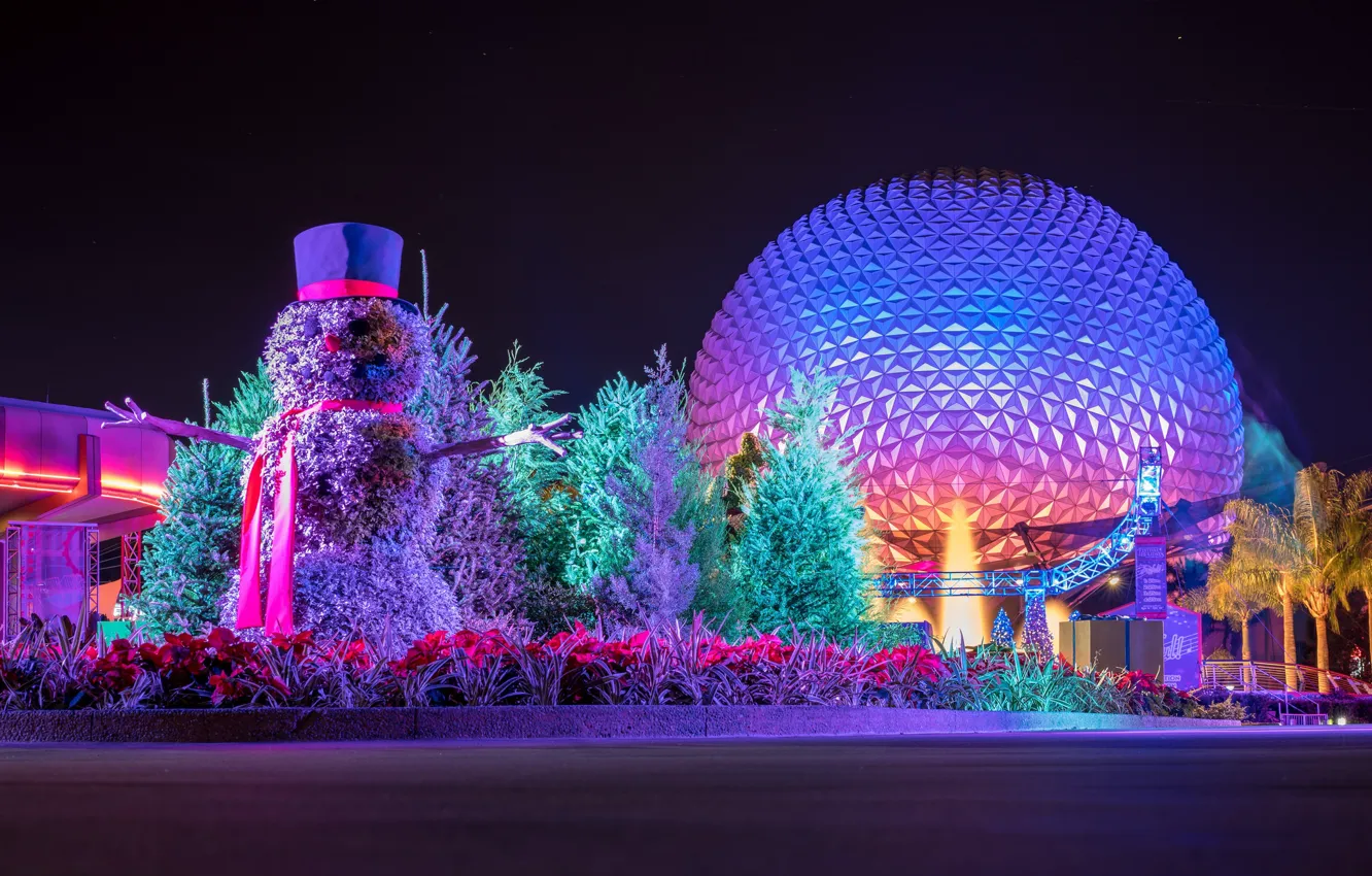 Photo wallpaper Park, night lights, balls, Disneyland, entertainment