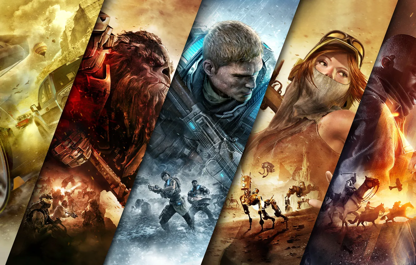Photo wallpaper Microsoft, Game, Gears of War 4, Battlefield 1, Halo Wars 2, Forza Horizon 3, ReCore