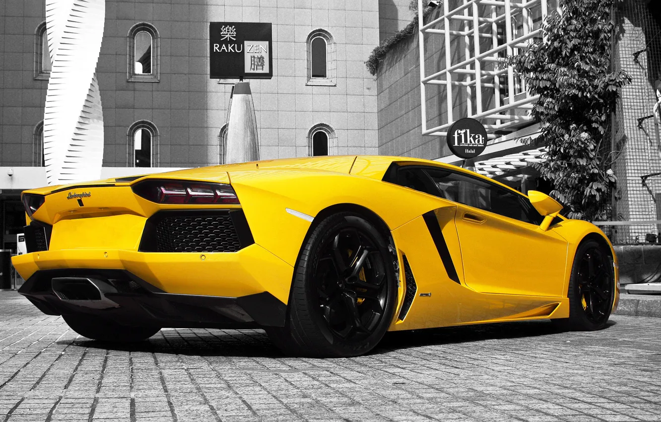 Photo wallpaper yellow, Lamborghini, Lamborghini, yellow, Aventador, aventador, LP 700