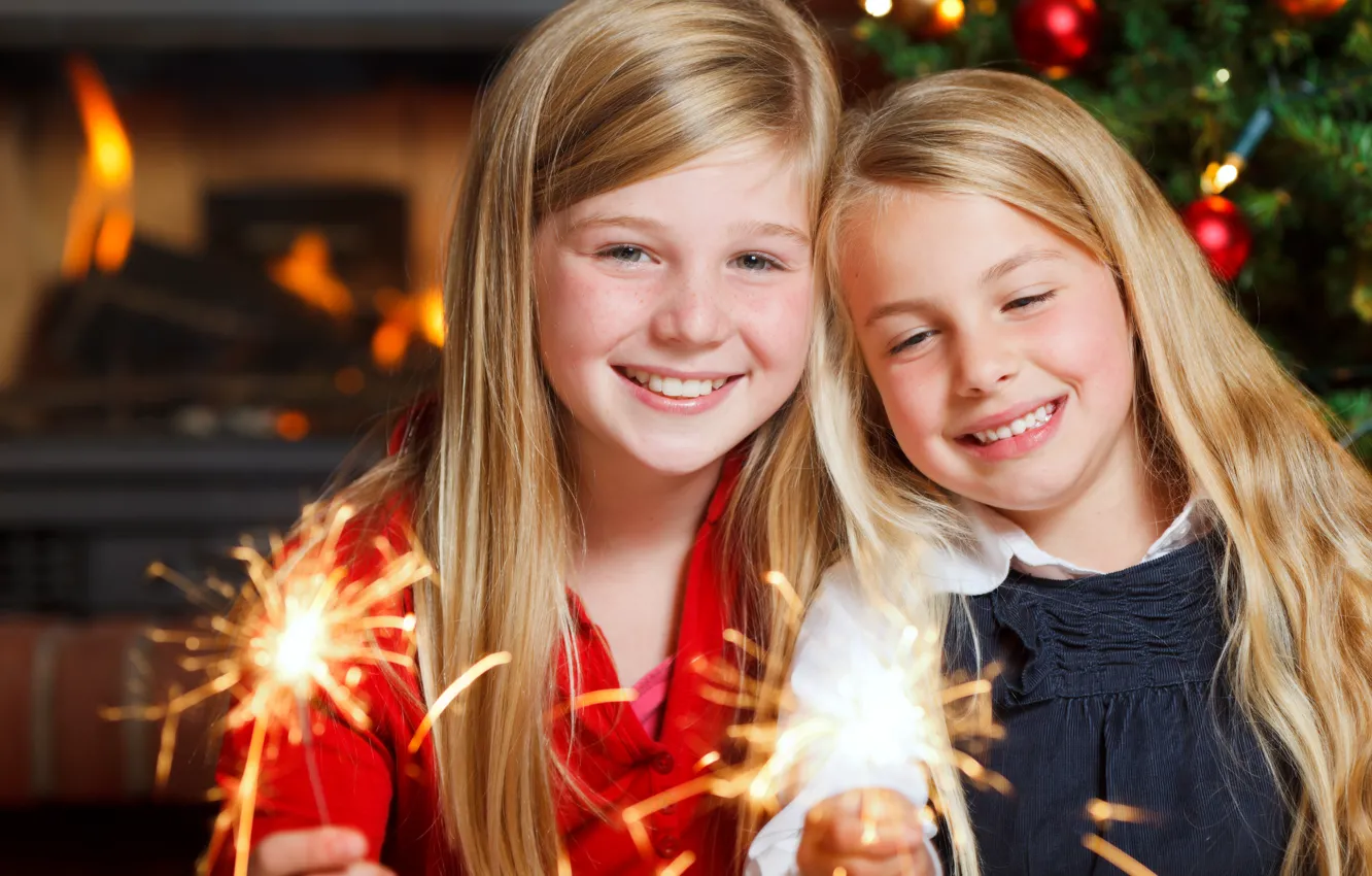 Photo wallpaper light, children, lights, child, new year, happy, Merry Christmas, sparklers