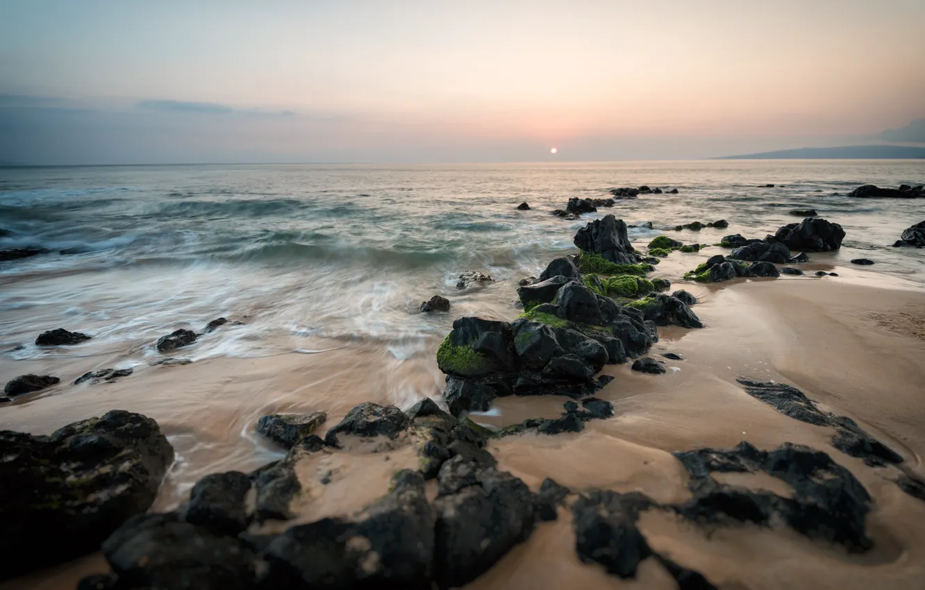 Photo wallpaper sea, beach, the sun, stones, the ocean, shore