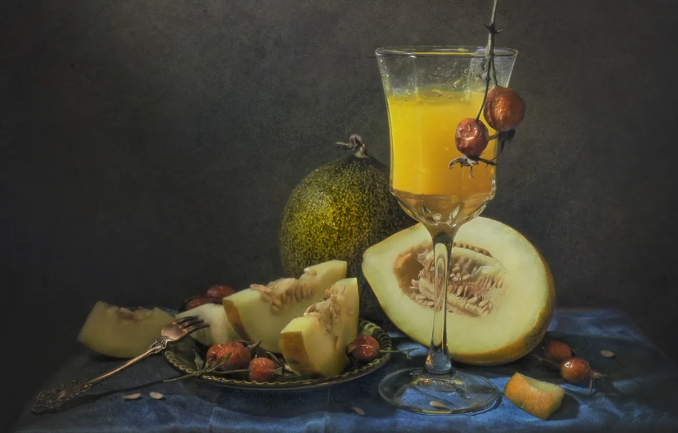 Photo wallpaper table, glass, juice, fruit, briar, cocktail, plug, still life