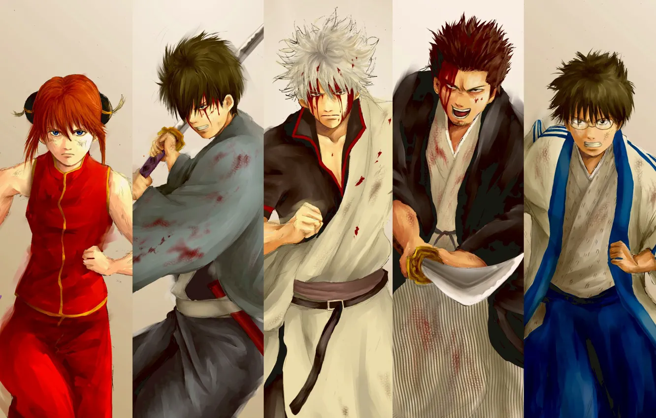 Photo wallpaper collage, blood, guy, Gintama, Gintama