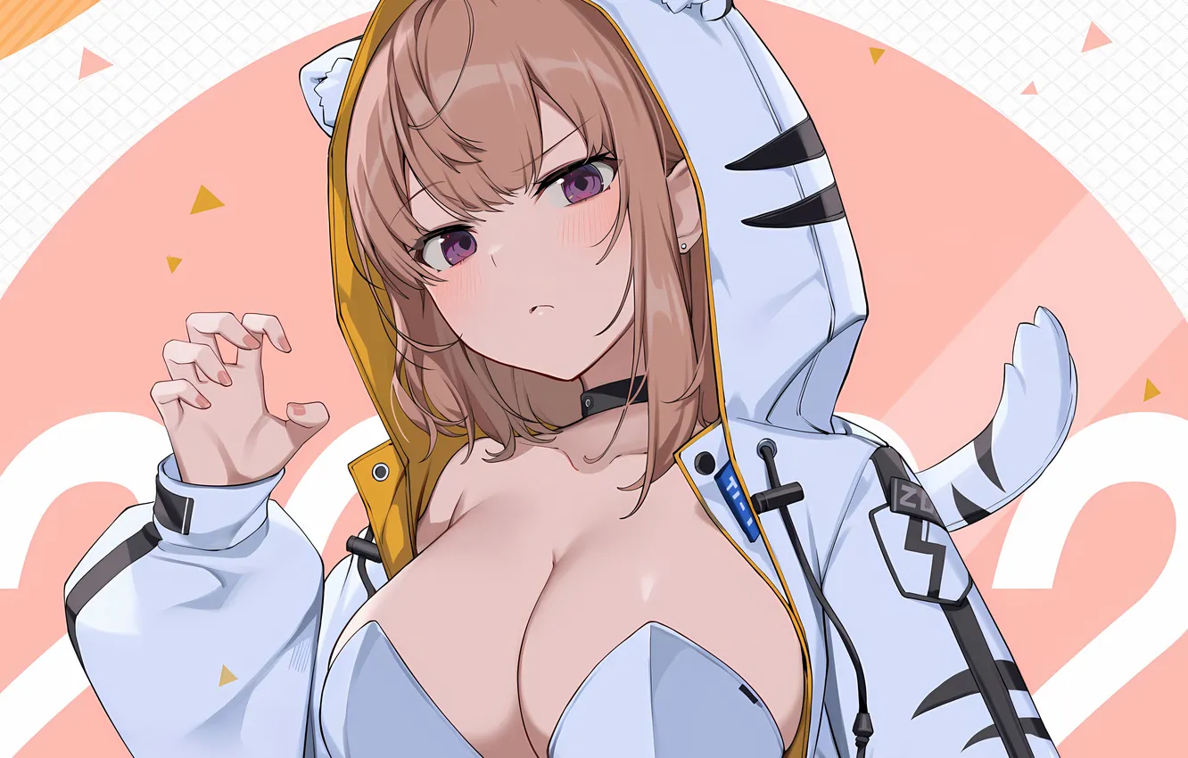 Photo wallpaper girl, sexy, cleavage, long hair, brown hair, boobs, animal ears, anime