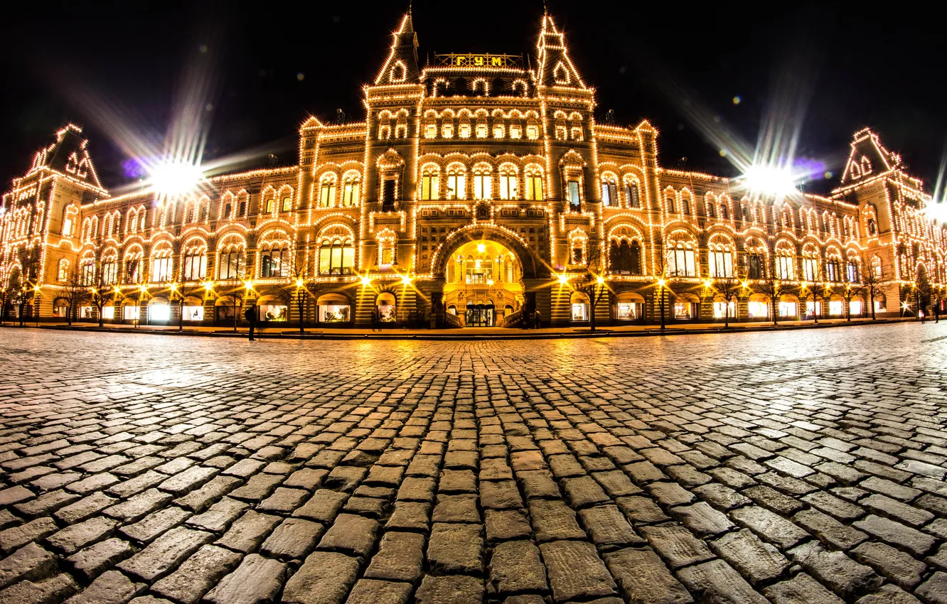 Photo wallpaper the city, lights, stone, the building, the evening, pavers, Moscow, Red square
