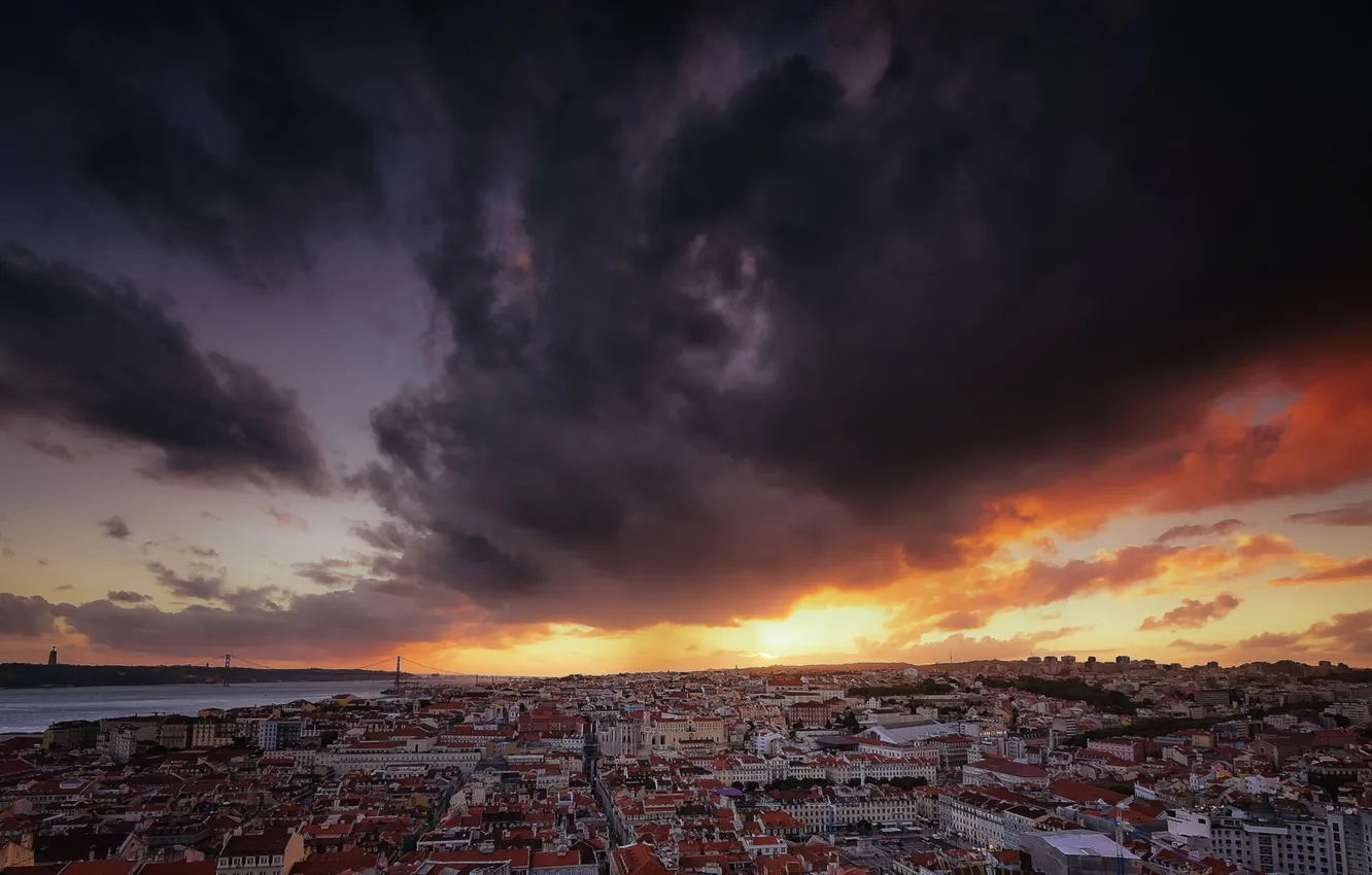 Photo wallpaper sunset, Portugal, cityscape, Lisbon