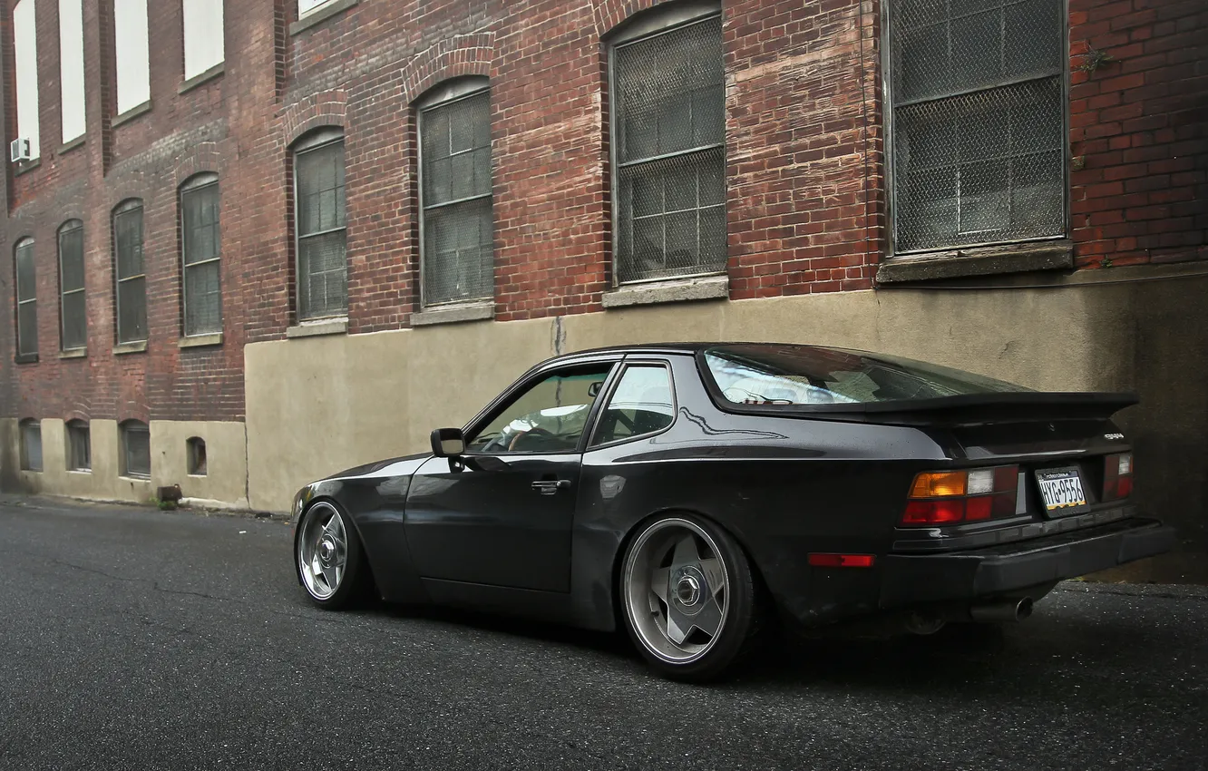Photo wallpaper street, black, Porsche, Porsche, black, stance, 944