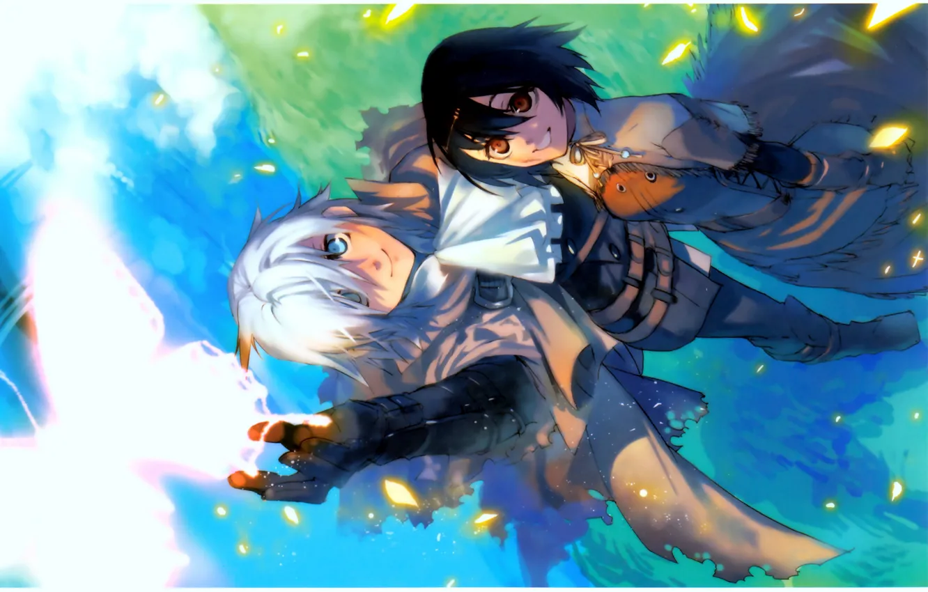 Photo wallpaper smile, lights, butterfly, gloves, blue eyes, cloak, white hair, frill