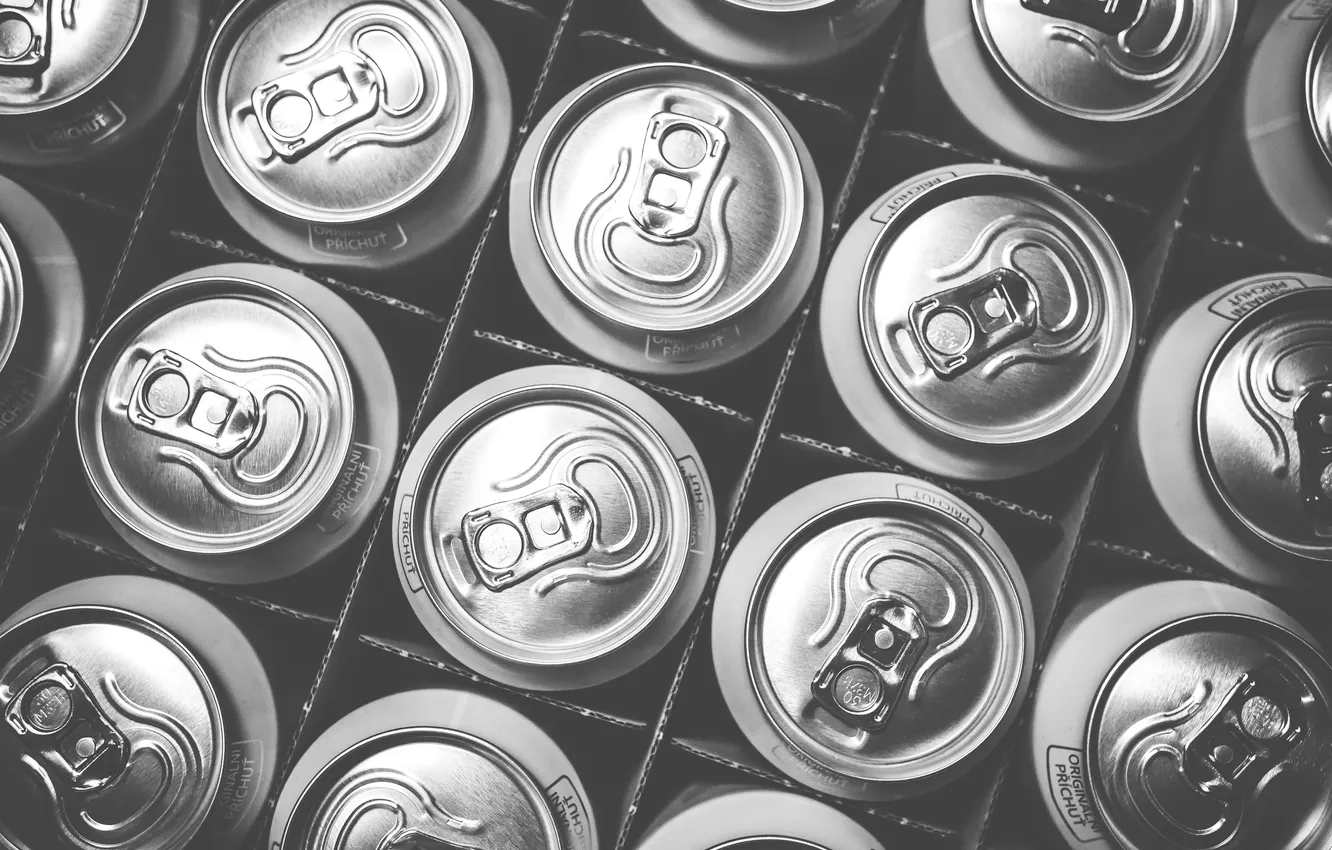 Photo wallpaper pattern, aluminum, cans, soft drinks