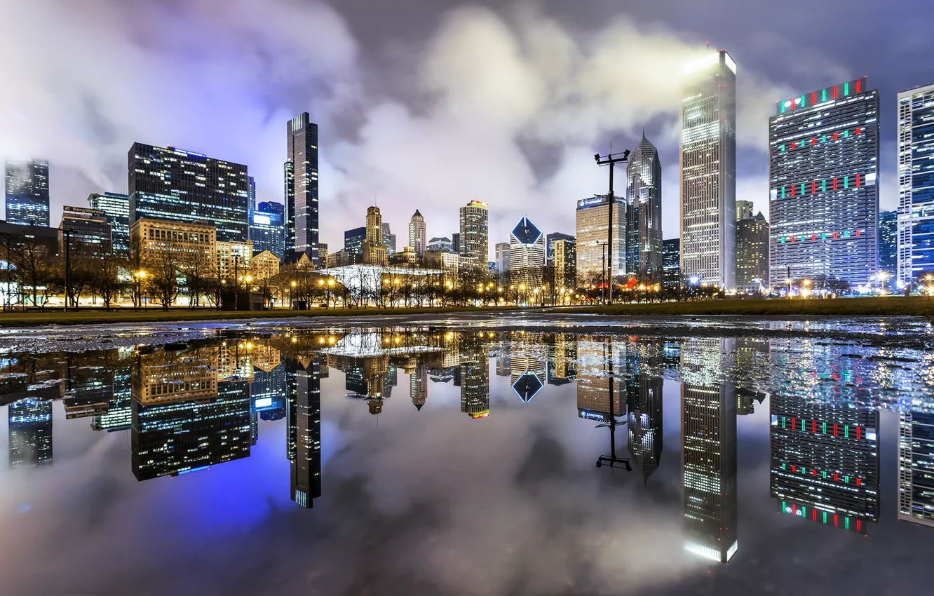 Photo wallpaper city, Chicago, night, chicago, millennium park, Millennium Park