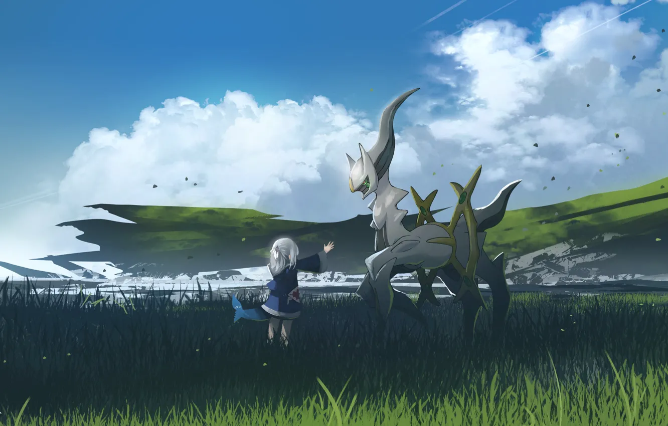 Photo wallpaper nature, fiction, animal, girl, pokemon, Virtual Youtuber, Gawr Gura, Arceus