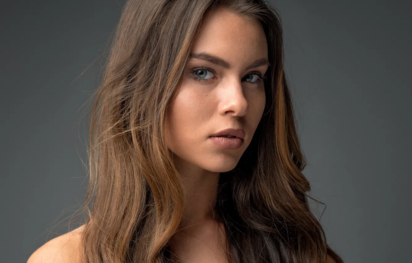 Photo wallpaper look, background, model, portrait, makeup, hairstyle, brown hair, beauty