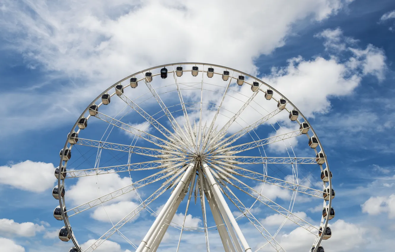 Photo wallpaper the sky, clouds, wheel, Ferris wheel, carousel, amusement