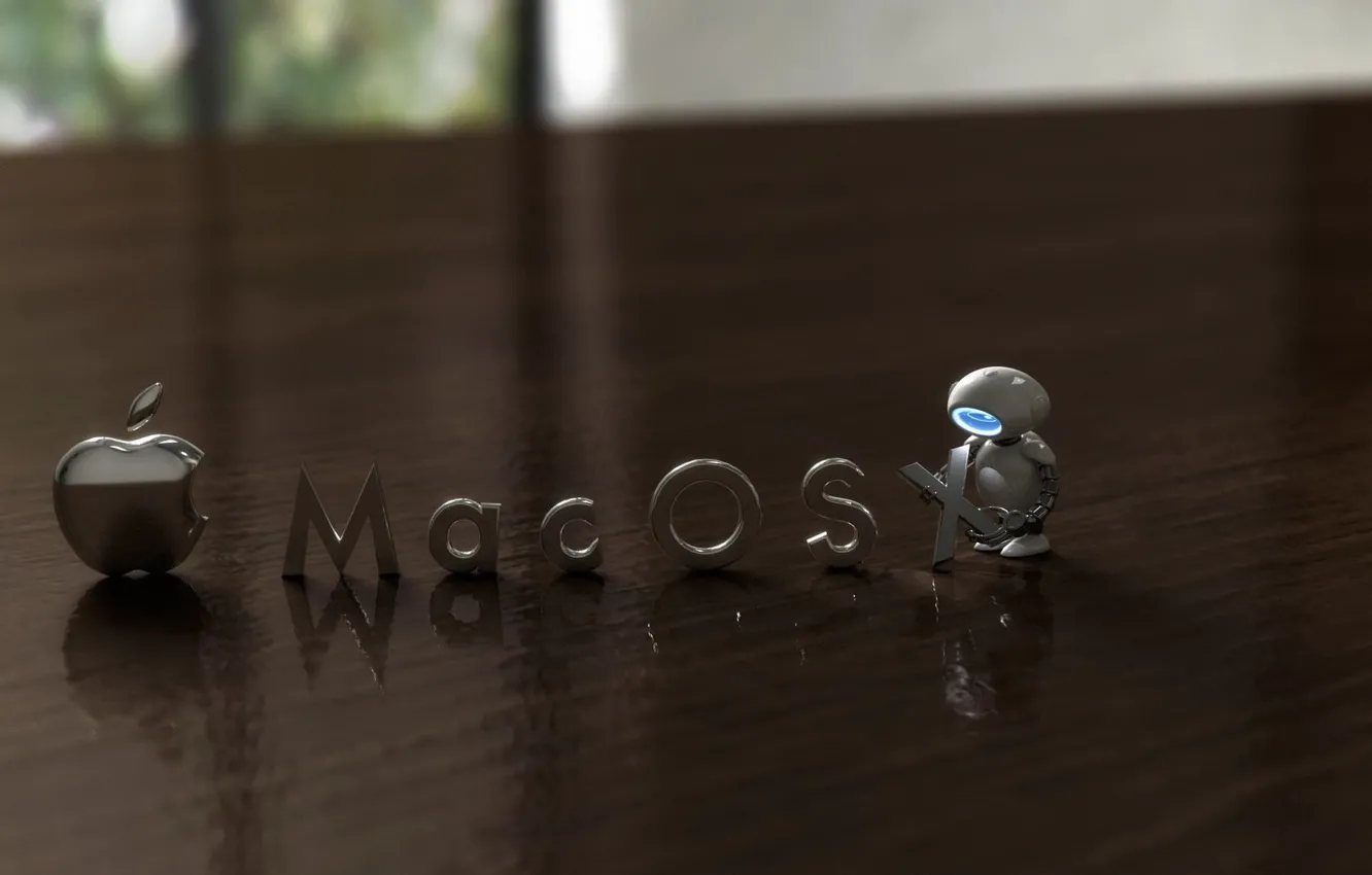 Photo wallpaper table, robot, blur, mac os