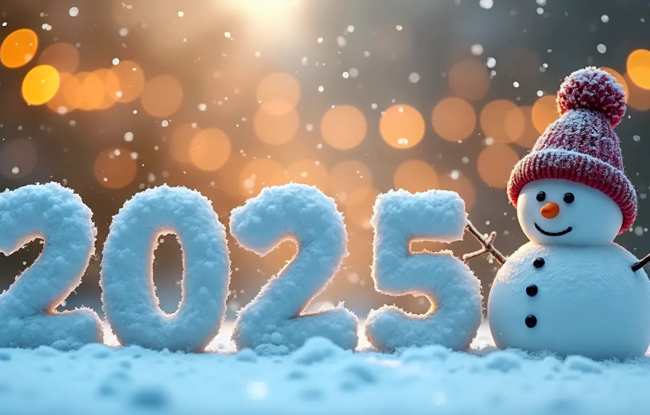 Photo wallpaper new year, snowman, 2025