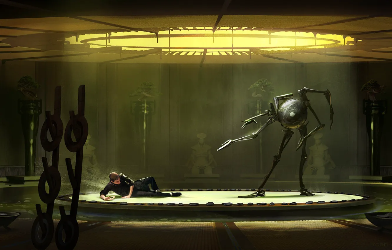 Photo wallpaper people, robot, fight, the room, training